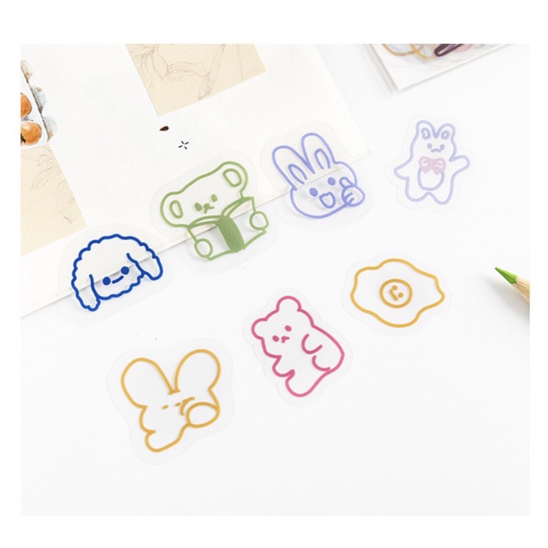 Gói 40 sticker trong suốt kẻ viền hình con vật trang trí sổ tay