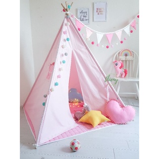 Lều vải cho bé gái màu Hồng công chúa. Lều vải 100% cotton khaki, cọc gỗ tự nhiên | Light pink Teepee with stabilizer