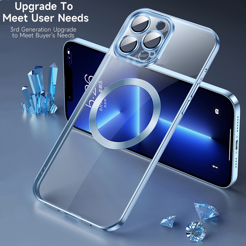 Ốp Điện Thoại TPU Từ Tính Mạ Điện Bảo Vệ Ống Kính Cho IPhone 13 12 11 Pro Max XS Max XR X 8 7 Plus