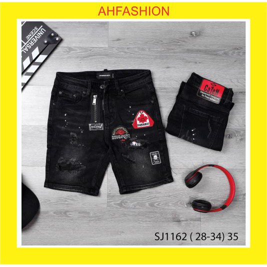 Quần short nam jean đen rách co giãn cao cấp thêu logo vải dày đẹp mẫu mới nhất AHFASHION