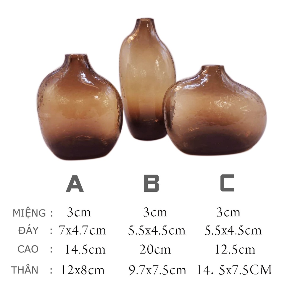 Lọ hoa thuỷ tinh NGHỆ THUẬT Timedecor bình hoa cao cấp trang trí nhà cửa