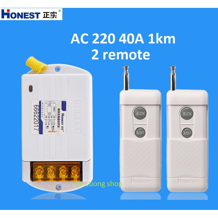 (2 remote) Công tắc điều khiển từ xa công suất lớn Honest HT-6220KGD 40A 1km,hoặc HT- 9220KG 40A 1km