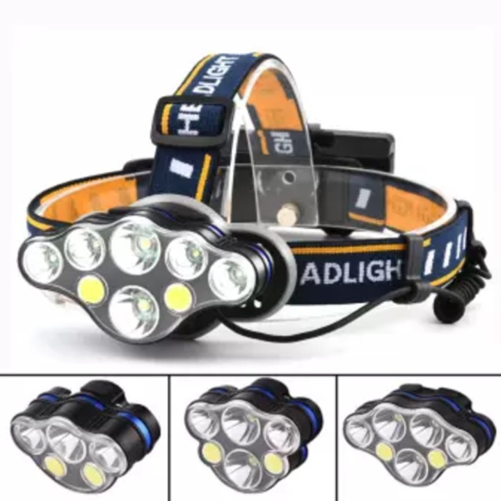 Đèn Pin Đội Đầu Đeo Trán 8 Bóng T6 Siêu Sáng Kèm Pin Sạc