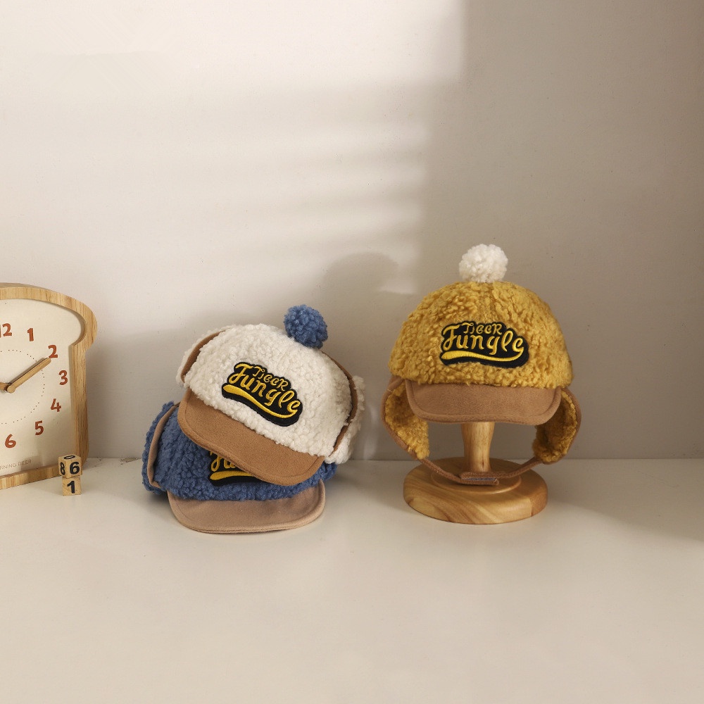 Mũ Bóng Chày Dày Dặn Viền Mềm Thêu Chữ Phối Bóng Lông Giữ Ấm Tai Chống Gió Mùa Đông Cho Bé