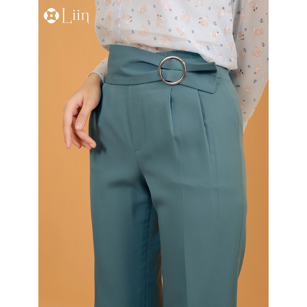 Quần nữ công sở màu xanh Liin clothing thiết kế lệch đai thắt nơ, dáng suông basic Q3340 | BigBuy360 - bigbuy360.vn