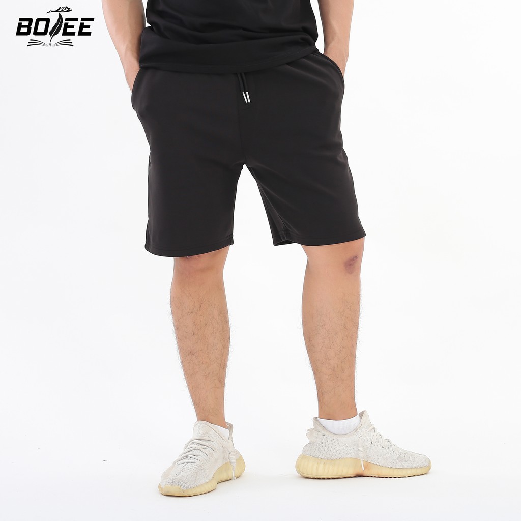 Quần short thun baisc BOTEE đen unisex nam nữ lưng thun ống rộng | BigBuy360 - bigbuy360.vn