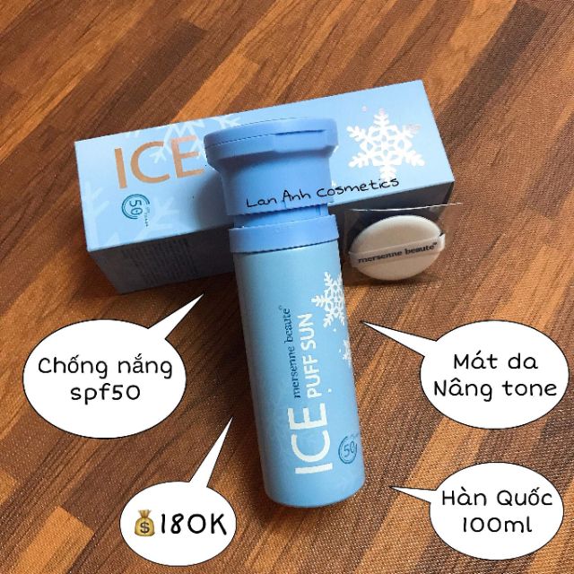 [Free ship đơn 99k]Kem chống nắng make up mát lạnh ICE PUFF SUN mersenne beaute SPF50+