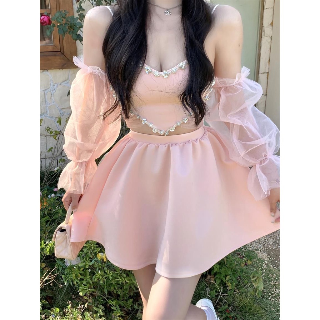Bán Chạy Bộ Đồ Công Chúa Pettiskirt Hai Dây Khảm Đá Kim Cương Tinh Khiết Hình Trái Tim Phối Lưới May Tỉ Mắn + Eo Cao