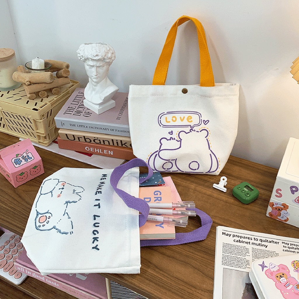 Túi vải In Họa Tiết Hoạt Hình Dễ Thương Phong Cách Hàn Quốc Cho Nữ