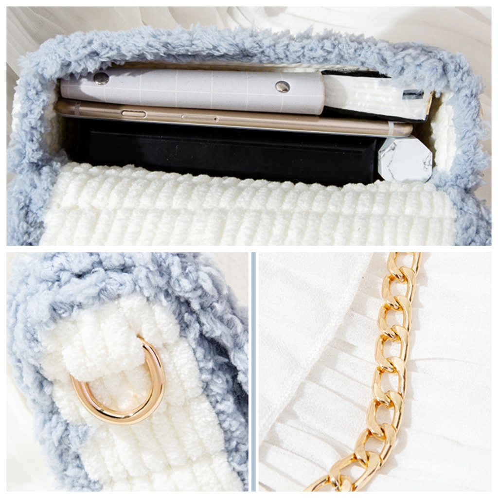 Túi len tự đan phối màu, túi đeo chéo thời trang Hàn Quốc - Bộ phụ kiện đầy đủ LX103