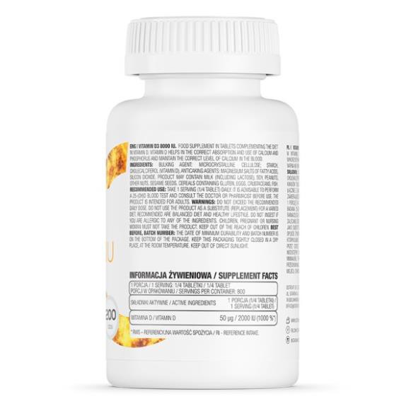 Ostrovit D3 8000iu - viên uống vitamin D3 hàm lượng cao, hỗ trợ tăng cường, tổng hơp canxi xương khớp (200 viên)