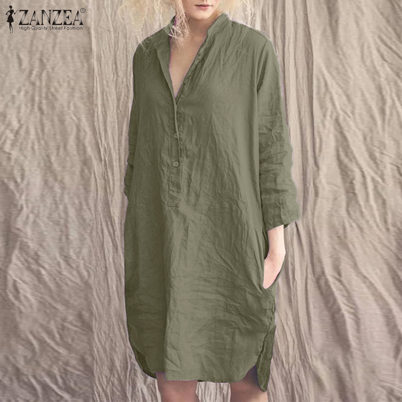Đầm ZANZEA Thiết Kế Tay Dài Dáng Rộng Phong Cách Retro Thời Trang Dành Cho Nữ