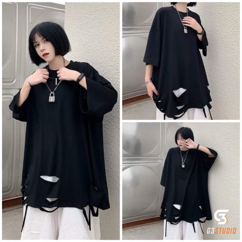 ẢNH THẬT + VIDEO ] Áo phông đen rách chất áo thun cotton mềm mịn mát, from dưới 60kg