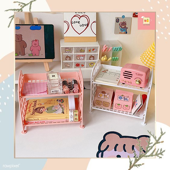 Kệ nhựa mini 2 tầng đa năng tiện dụng đựng đồ, trang trí bàn học