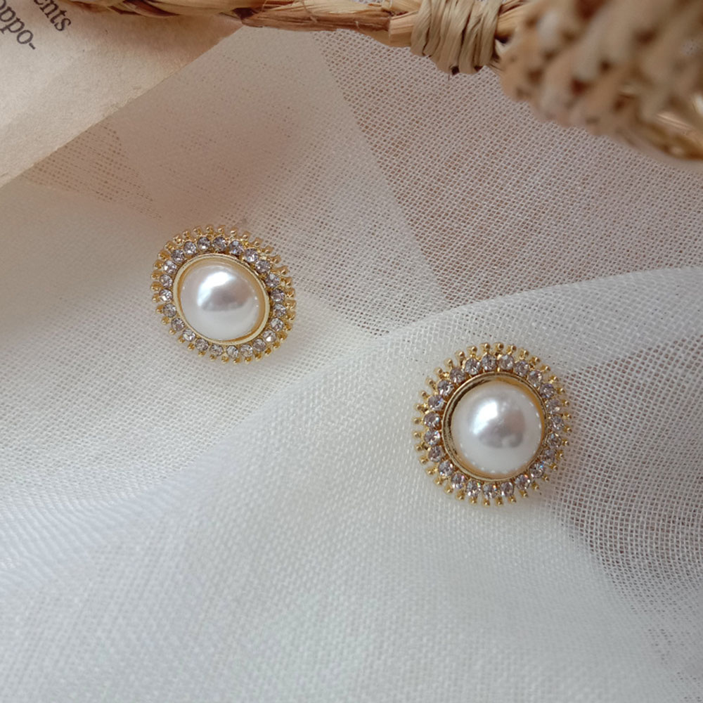 Khuyên tai hình tròn đính ngọc trai nhân tạo phong cách thời trang Hàn