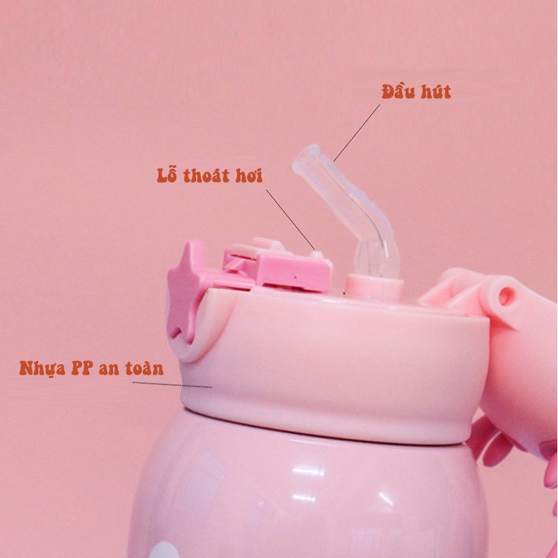 Bình Nước Giữ Nhiệt Cute Đáng yêu Cho Bé Hàng Cao Cấp, Lõi Thép Không Gỉ, Phù Hợp Đi Học, Dã Ngoại - Lado Shop