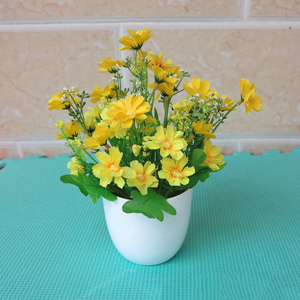 Chậu hoa cúc họa mi chất lụa nhiều màu sống động trang trí đa năng