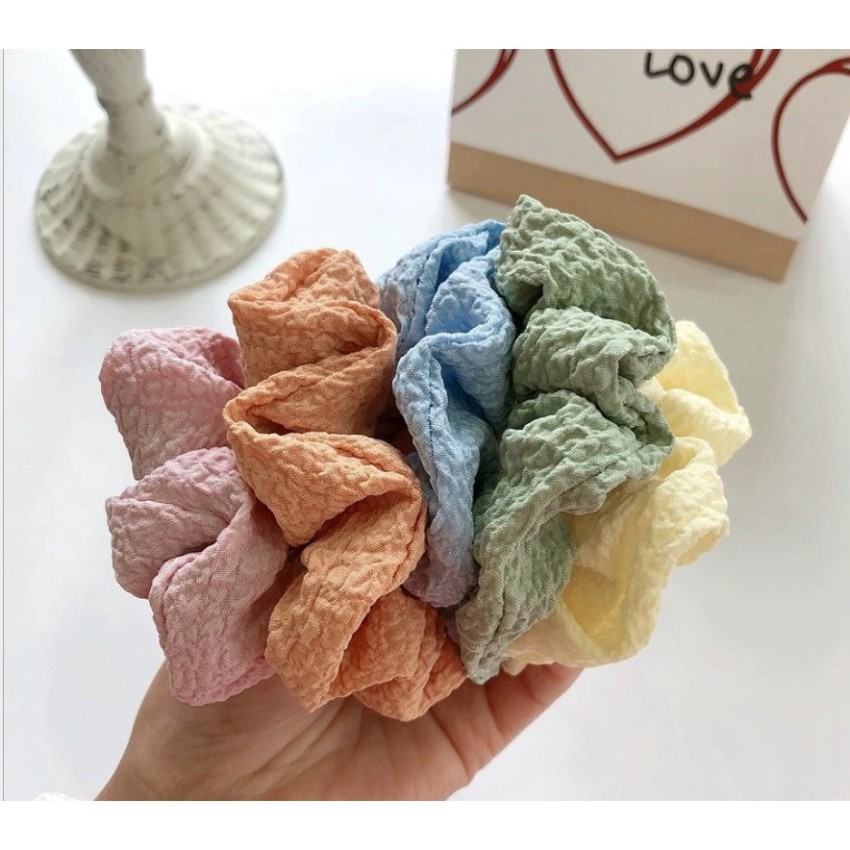 Dây cột tóc Scrunchies màu trơn trắng vàng hồng