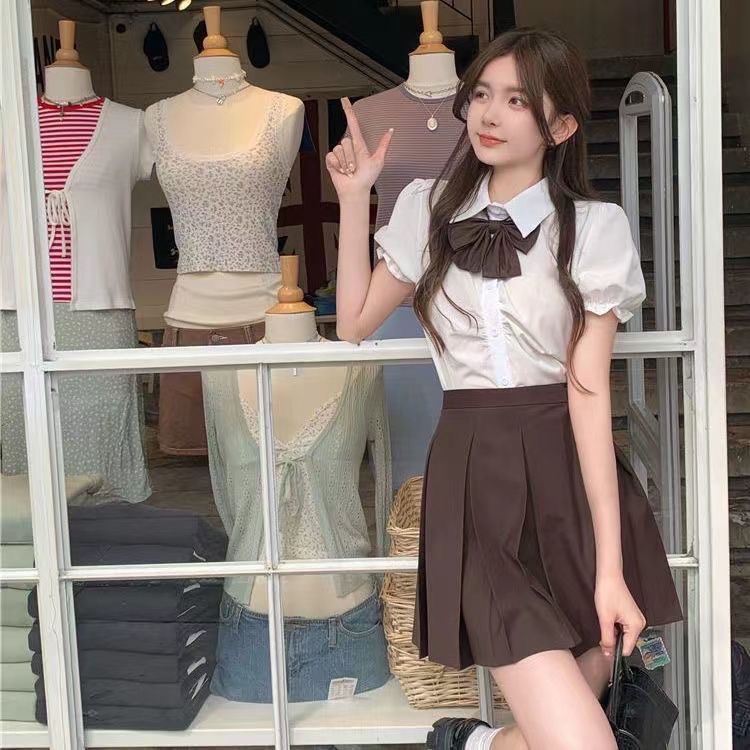 Áo Sơ Mi Trắng Tay Ngắn Phong Cách Preppy Mùa Hè Mới Cho Nữ