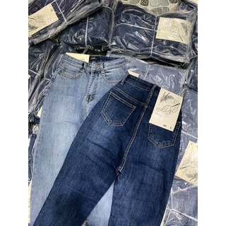 Jeans dài lưng cao co giãn trơn
