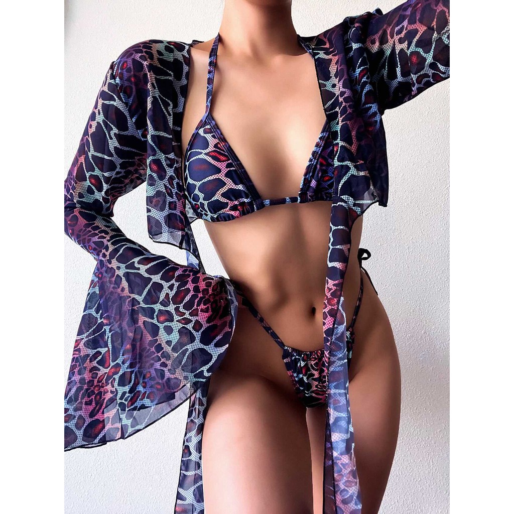 Bộ Bikini 3 Mảnh Họa Tiết Da Rắn Gợi Cảm Cho Nữ | BigBuy360 - bigbuy360.vn