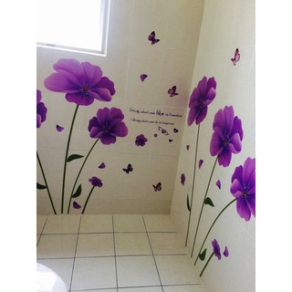 decal dán tường bộ đôi hoa tím