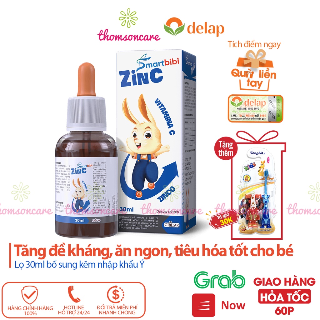 Smartbibi Zinc bổ sung siro kẽm tăng đề kháng, bé biếng ăn, tiêu hóa kém,tiêu chảy Smart bibi Zinc