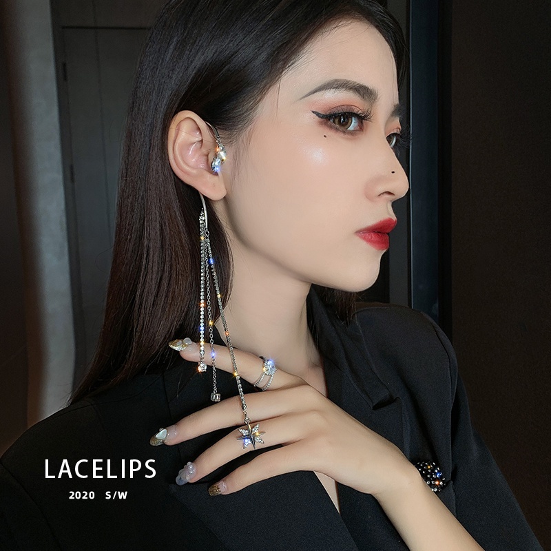 Bông Tai Dạng Kẹp Phối Tua Rua Lấp Lánh Thời Trang Dự Tiệc Phong Cách Hàn Quốc Cho Nữ