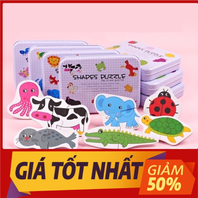 Ghép hình lắp ráp 2 mảnh gỗ, hộp sắt rèn sự khéo léo, ghi nhớ dành cho bé từ 15 tháng trở lên