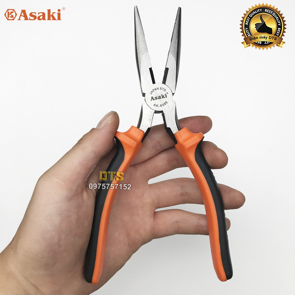 Bộ 2 kìm điện - kìm nhọn kiểu Mỹ Asaki A+cut Tech 8 inch/ 200mm, thép High Carbon độ cứng cao