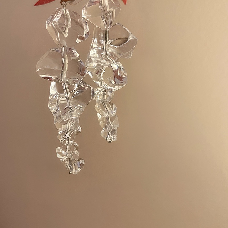 Bông Tai Dài Hình Khối Đá Acrylic Không Đối Xứng Phong Cách Âu Mỹ Cổ Điển Mới