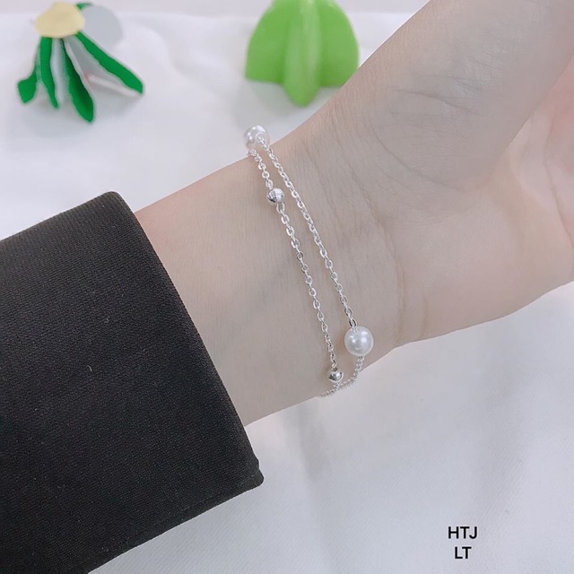 LẮC TAY NỮ DÂY KÉP ĐÍNH TRAI - TRANG SỨC BẠC
