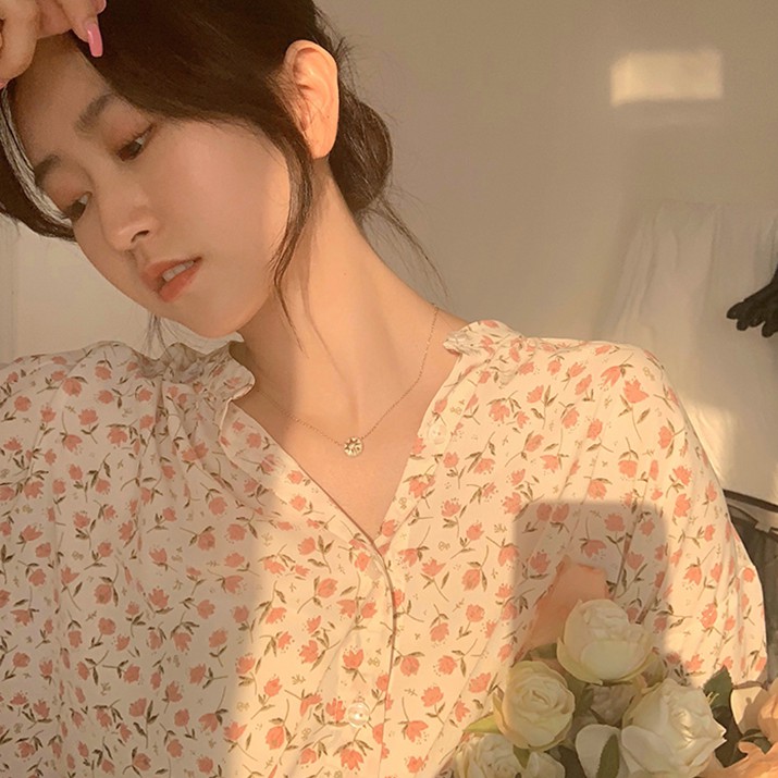 Áo sơ mi tay dài họa tiết hoa xinh xắn phong cách Pháp nữ tính | BigBuy360 - bigbuy360.vn