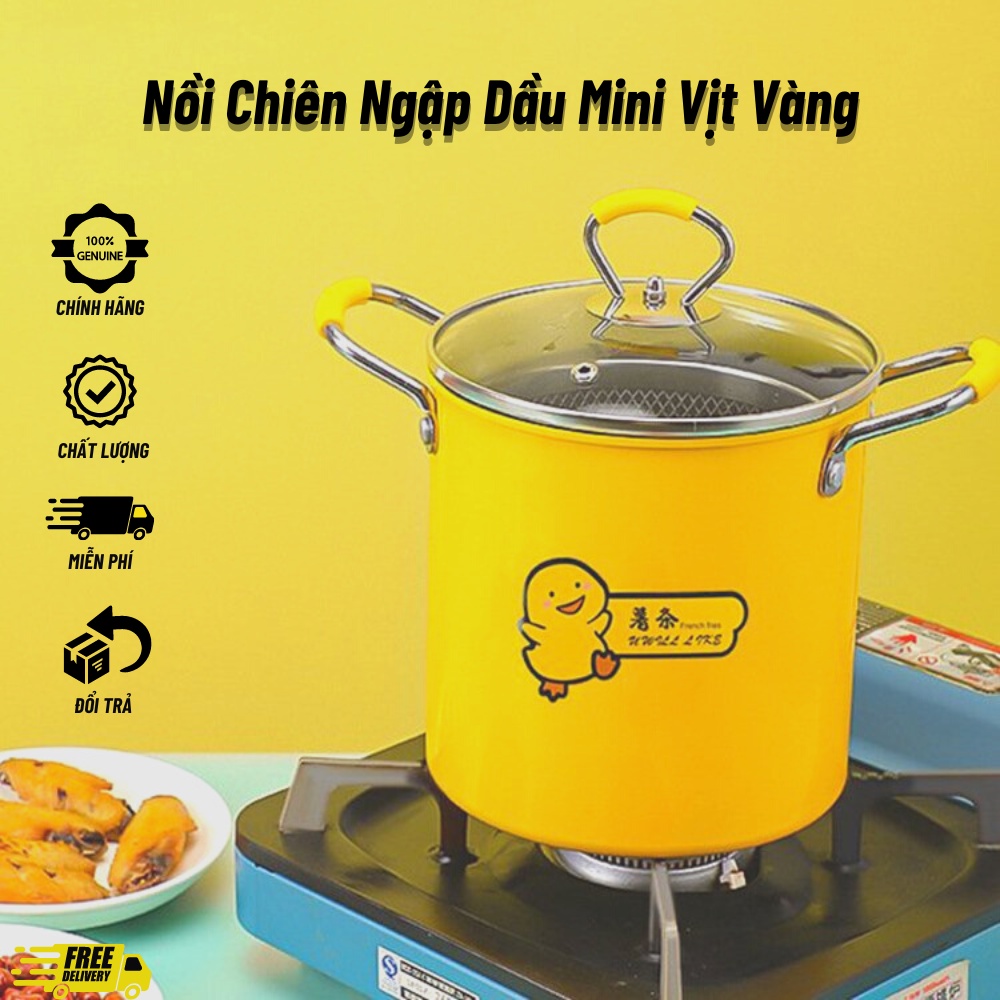 Nồi Chiên Ngập Dầu Mini Vịt Vàng Kèm Rổ Inox Cao Cấp  - Bảo Hành 6 Tháng