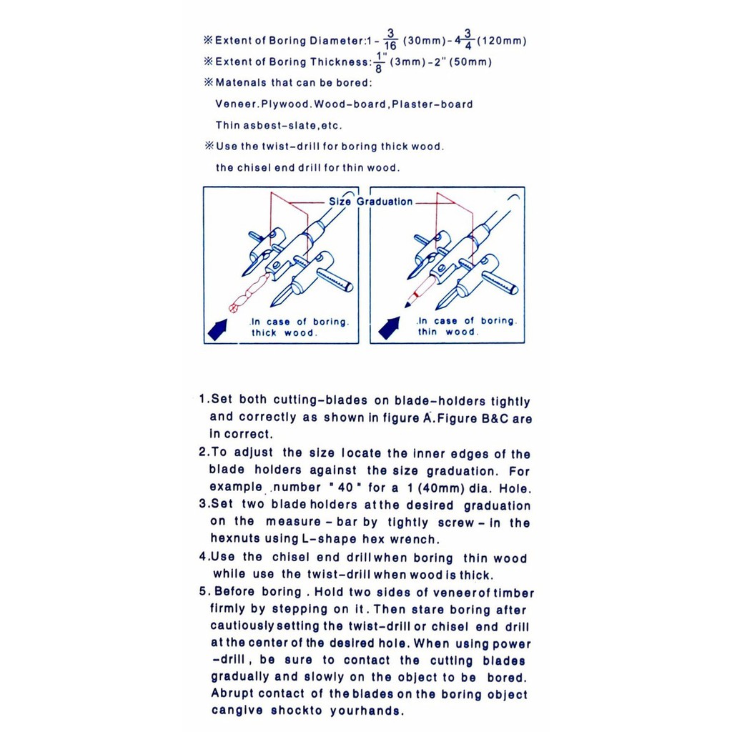 Mũi khoét gỗ thạch cao tăng đưa 30mm-120mm