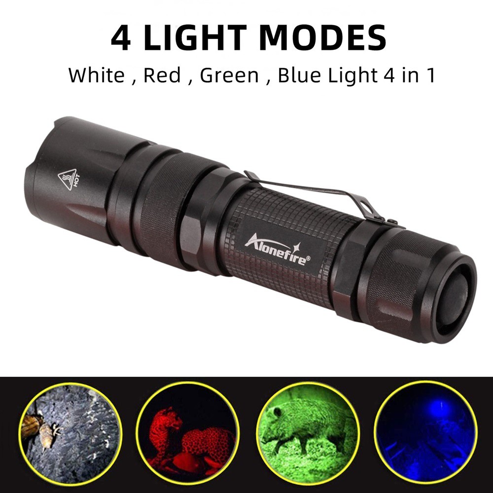 Đèn Pin Một Chế Độ Alonefire X33 4 Trong 1 300Lm Ánh Sáng Trắng/Xanh Dương/Đỏ/Xanh Dương