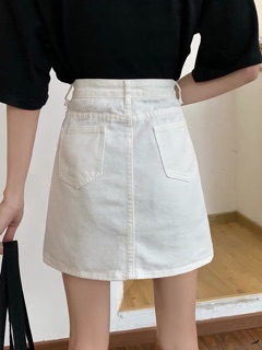 Chân váy bò basic ullzang ( sẵn trắng)