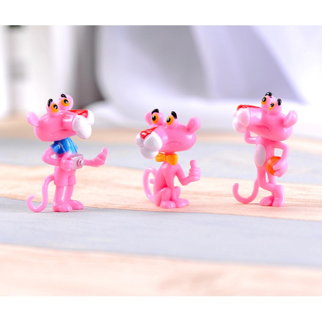 Combo 06 mô hình báo hồng Pink Panther trang trí tiểu cảnh, móc chìa khóa, DIY