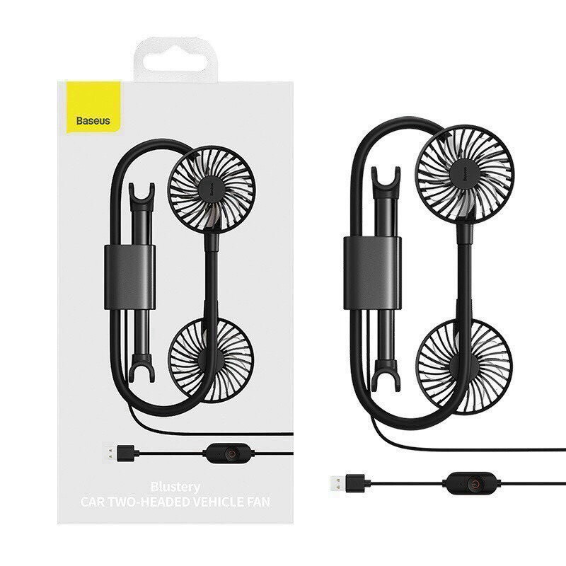 Quạt mini USB gắn lưng ghế trên xe hơi ôtô Baseus Blustery Car Two-Headed Vehicle Fan có thể xoay 360 độ linh hoạt