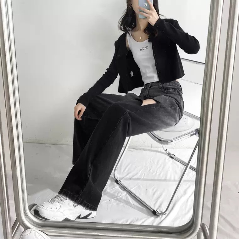 [ Ý TRỜI ] QUẦN JEAN ỐNG RỘNG NỮ LƯNG CAO LOANG MÀU XÁM RÁCH VẠT PHẢI CAO LAI CUỐN FORM SIÊU HOT CAO CẤP NITI SIÊU HOT