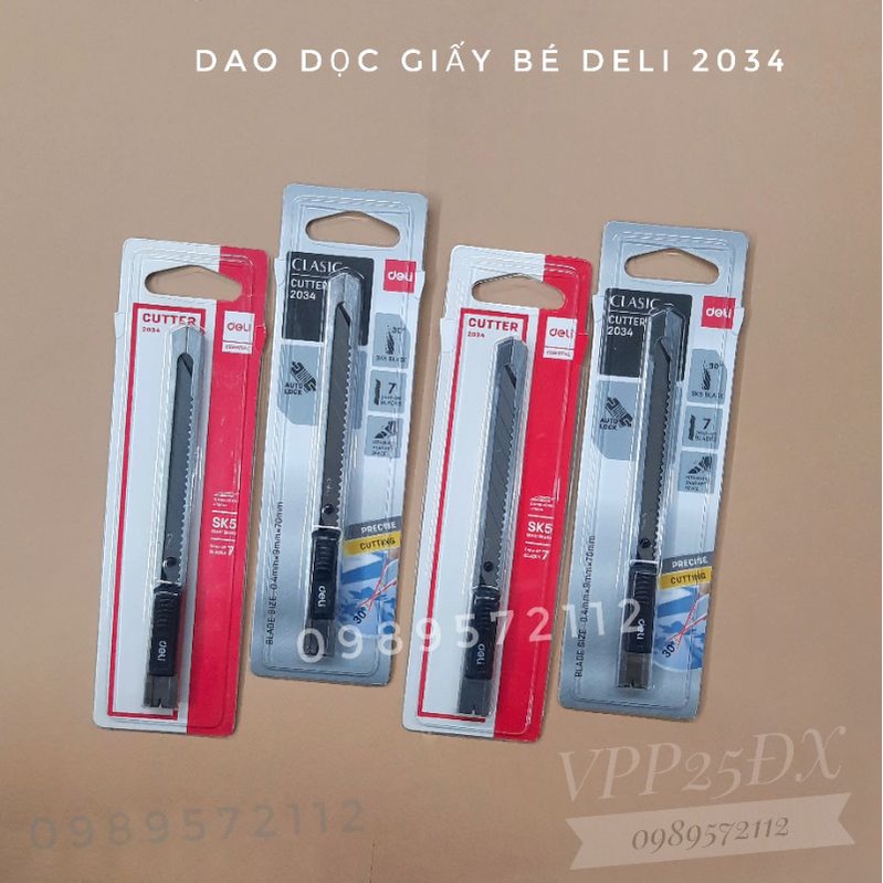 Dao rọc giấy inox deli 2034 -dao trổ deli loại bé bản 9mm,lưỡi 30 độ (hàng chính hãng deli)