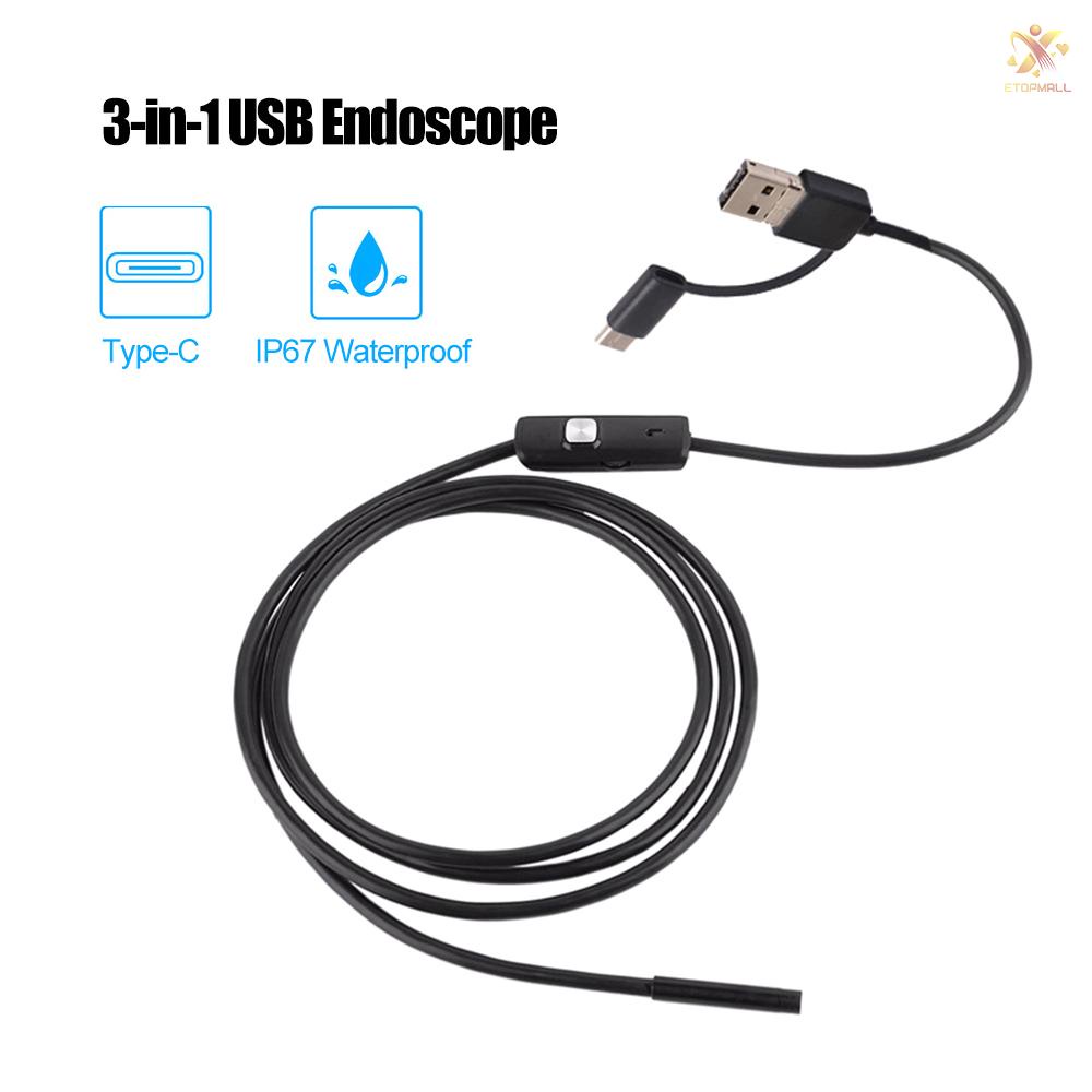 Camera Nội Soi 3 Trong 1 6 Bóng Led Ip67 Chống Thấm Nước Kết Nối Usb Type-C Cho Điện Thoại Android / Pc