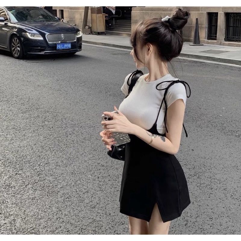 Váy Yếm Cột Ôm Body Xẻ Đùi