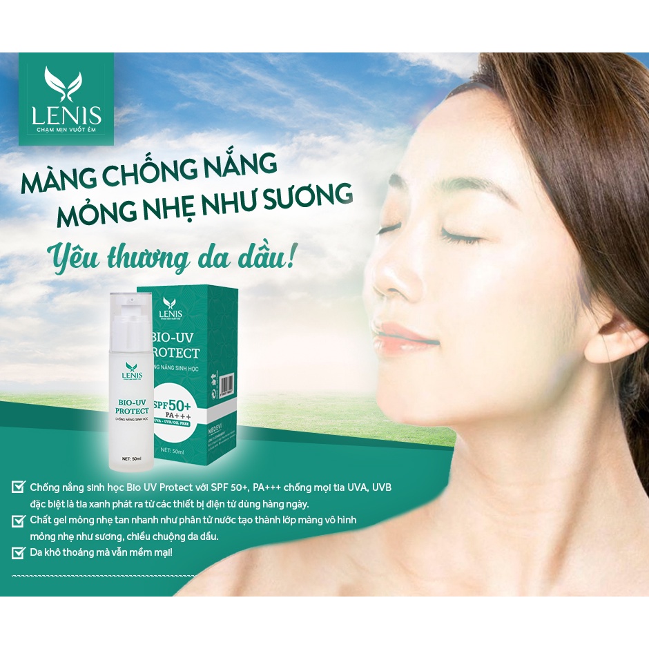 Kem Chống Nắng Dành Cho Da Dầu Mụn - Bio UV Protect LENIS SPF50+ PA+++ Dạng Gel Thẩm Thấu Nhanh Dung Tích 50ML