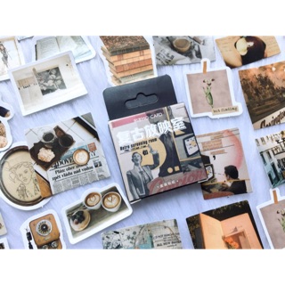 Hộp 45 Sticker Hình Dán Retro - Tem Dán Vintage Trang Trí Sổ Bullet Journal