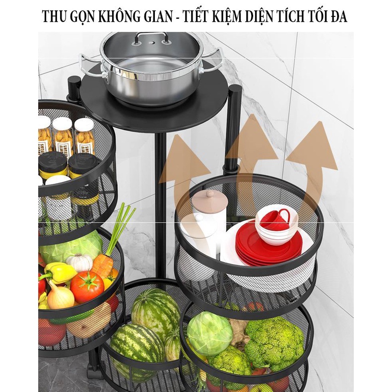 Kệ Gia Vị Nhà Bếp 3 Tầng  Rổ Hoa Quả Xoay Đa Năng Đựng Rau Củ, Giá Để Đồ Phòng Khách