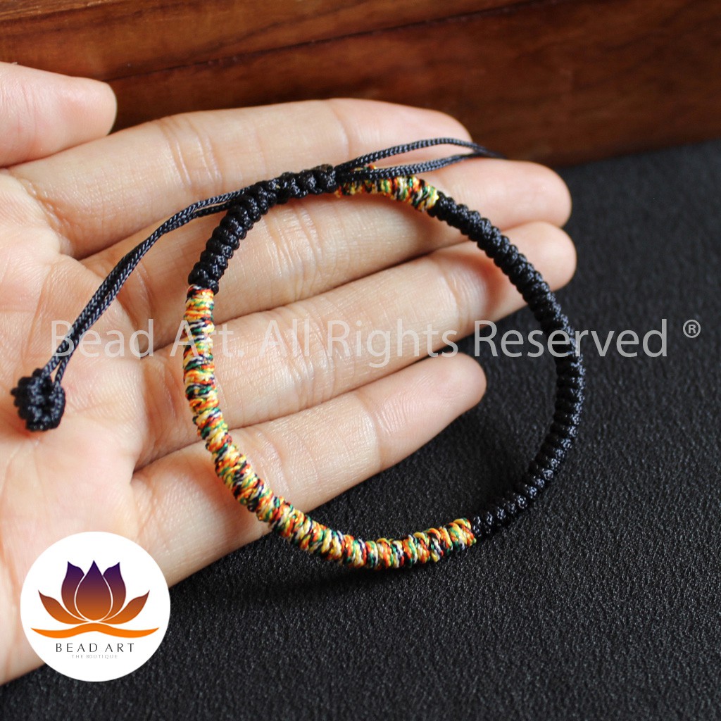 Vòng Tay Dây Ngũ Sắc Thắt Chỉ Màu Tibet ĐEN, Hợp Mệnh Thuỷ, Mộc, Vòng Tay Phong Thuỷ S50 - Bead Art