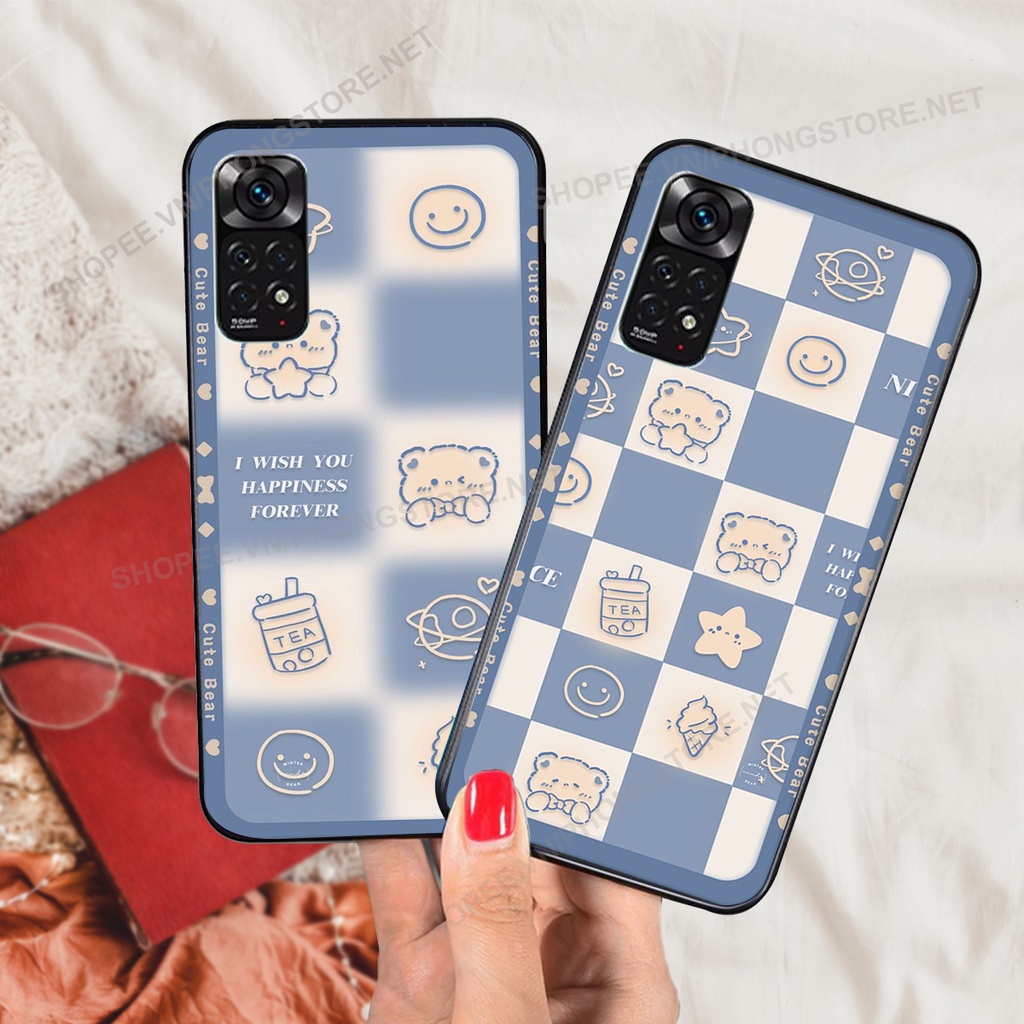 Ốp lưng Xiaomi Redmi Note 11 4G 5G / Note 11S / Note 11 Pro 4G 5G in họa tiết caro, mẫu gấu cực đáng yêu