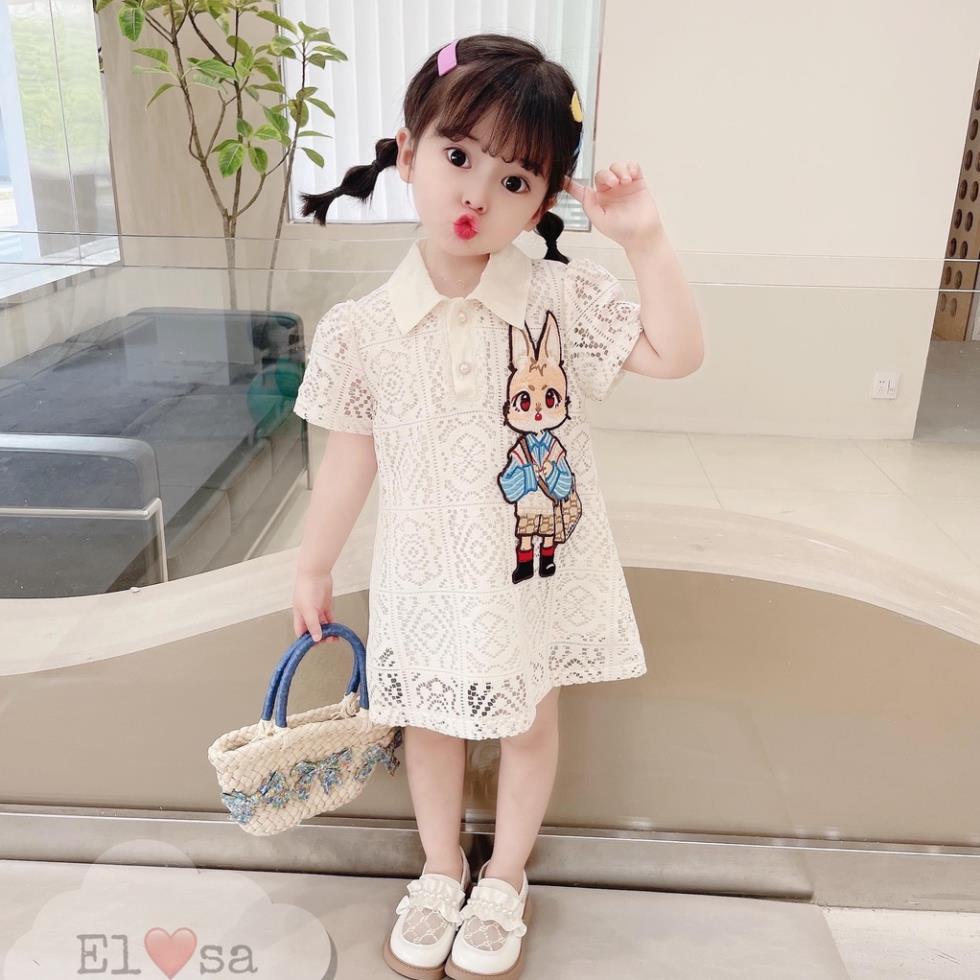 Váy cho bé gái, đầm ren cao cấp ( có lớp lót bên trong) thêu thỏ đi học cho bé size 10-30kg