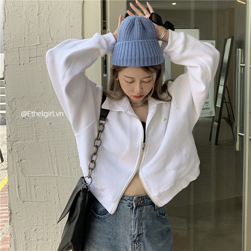 Ethelgirl Áo khoác tay dài phong cách retro Hàn Quốc trẻ trung cho nữ 3 màu tùy chọn